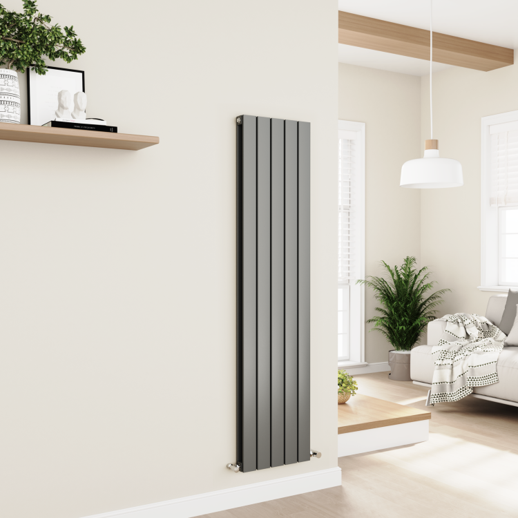 Eco Eleganza Anthracite Vertical Flat Designer Aluminium Radiator 1600x375mm Double Panel 3374 BTU