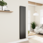 Eco Eleganza Midnight Black Vertical Flat Designer Aluminium Radiator 1800x375mm Double Panel 3660 BTU