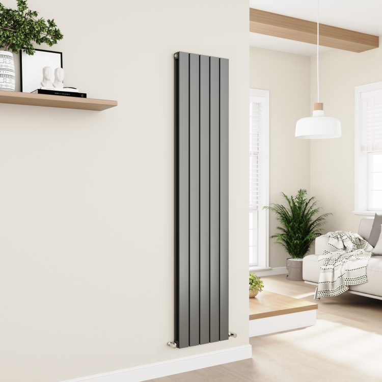 Eco Eleganza Anthracite Vertical Flat Designer Aluminium Radiator 1800x375mm Double Panel 3660 BTU