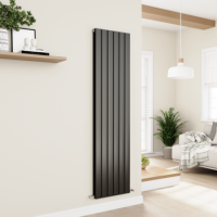 Eco Eleganza Midnight Black Vertical Flat Designer Aluminium Radiator 1800x450mm Double Panel 4392 BTU