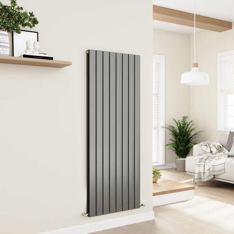 Eco Eleganza Anthracite Vertical Flat Designer Aluminium Radiator 1600x600mm Double Panel 5398 BTU