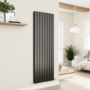 Eco Eleganza Midnight Black Vertical Flat Designer Aluminium Radiator 1800x600mm Double Panel 5856 BTU