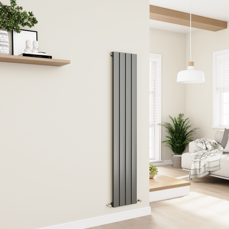 Eco Eleganza Anthracite Vertical Flat Designer Aluminium Radiator 1600x300mm Single Panel 2036 BTU