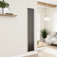 Eco Eleganza Midnight Black Vertical Flat Designer Aluminium Radiator 1800x300mm Single Panel 2258 BTU