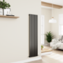 Eco Eleganza Midnight Black Vertical Flat Designer Aluminium Radiator 1600x375mm Single Panel 2546 BTU