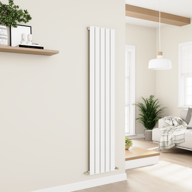 Eco Eleganza White Vertical Flat Designer Aluminium Radiator 1800x375mm Single Panel 2823 BTU