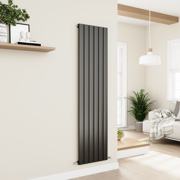 Eco Eleganza Midnight Black Vertical Flat Designer Aluminium Radiator 1800x450mm Single Panel 3388 BTU