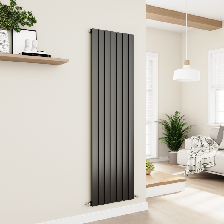 Eco Eleganza Midnight Black Vertical Flat Designer Aluminium Radiator 1800x525mm Single Panel 3952 BTU