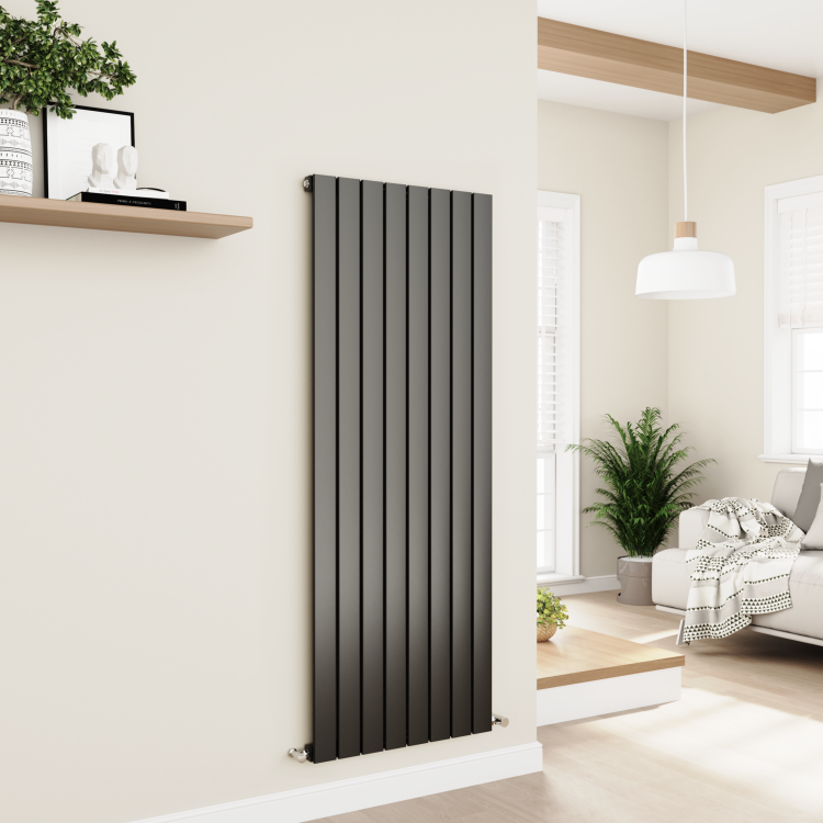 Eco Eleganza Midnight Black Vertical Flat Designer Aluminium Radiator 1600x600mm Single Panel 4073 BTU