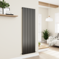 Eco Eleganza Midnight Black Vertical Flat Designer Aluminium Radiator 1800x600mm Single Panel 4517 BTU