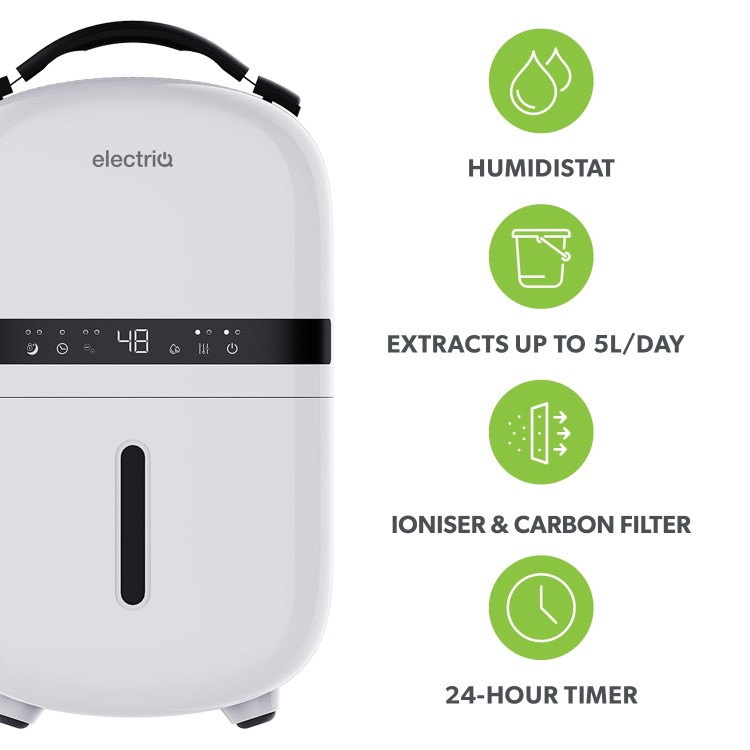 electriQ 5L Quiet Compact Compressor Dehumidifier - White