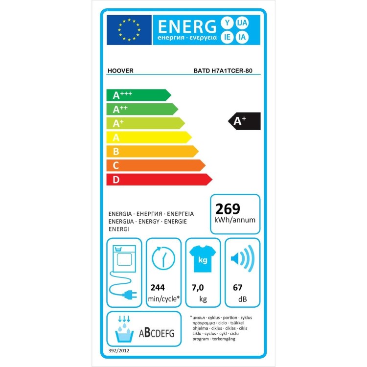 Hoover H-Dry 300 7kg Integrated Heat Pump Tumble Dryer - Graphite