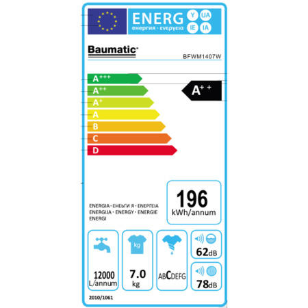 BAUMATIC BFWM1407W 7kg 1400 Spin Freestanding Washing Machine - White