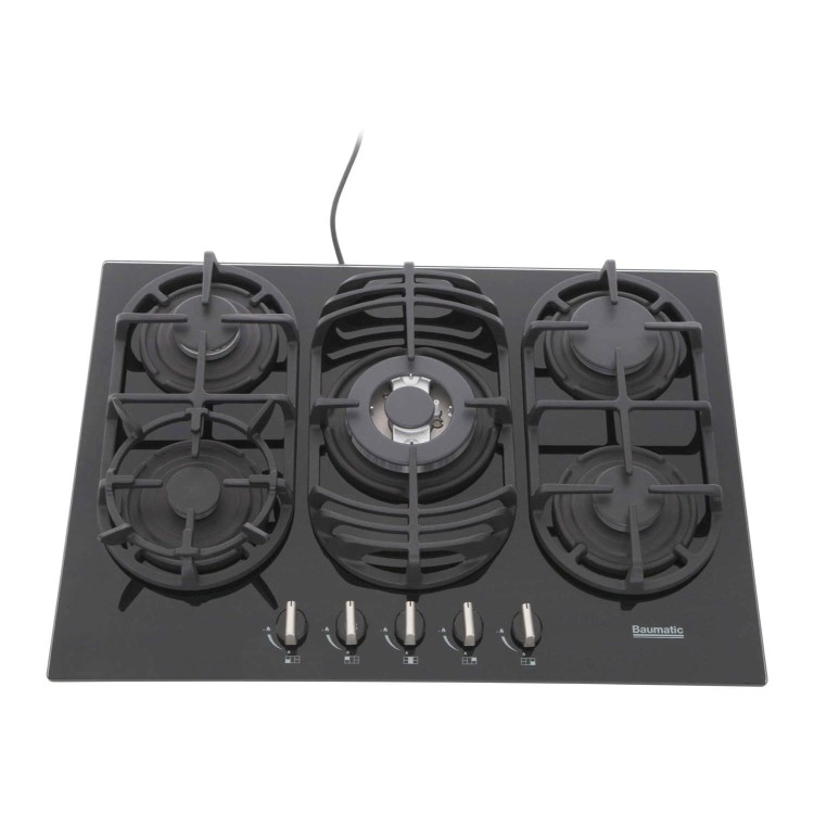 Baumatic BGG70 Slim-Line 70cm Wide Five Burner Gas-on-glass Hob Black