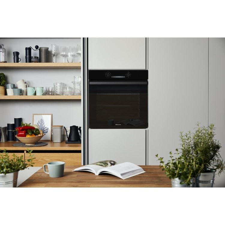 Refurbished Hisense BI64211PB 60cm Single Built In Electric Oven with Pyrolytic Cleaning Black