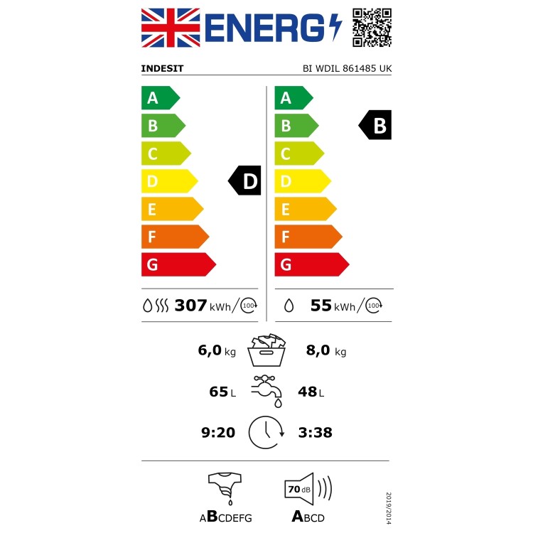 Indesit Push&Go 8kg Wash 6kg Dry 1400rpm Integrated Washer Dryer - White