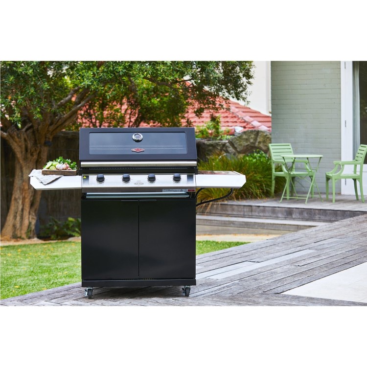 BeefEater 1200E Series - 4 Burner Gas BBQ Grill & Side Burner Trolley - Black