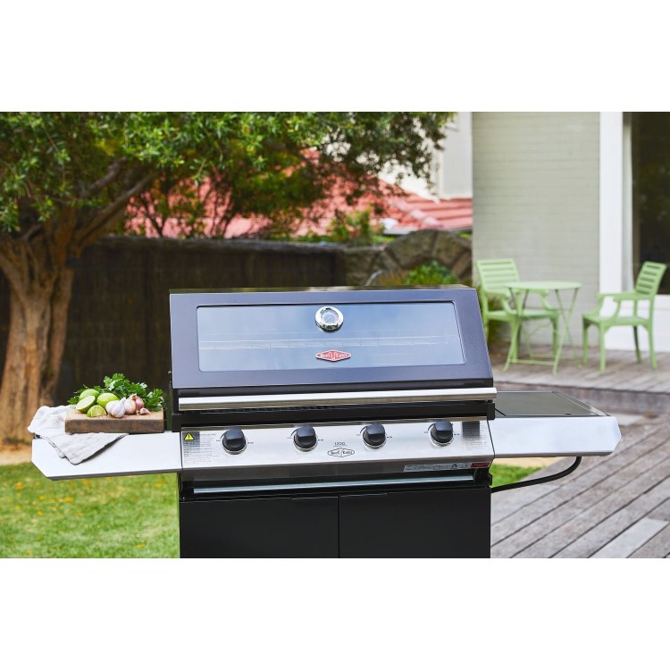 BeefEater 1200E Series - 4 Burner Gas BBQ Grill & Side Burner Trolley - Black