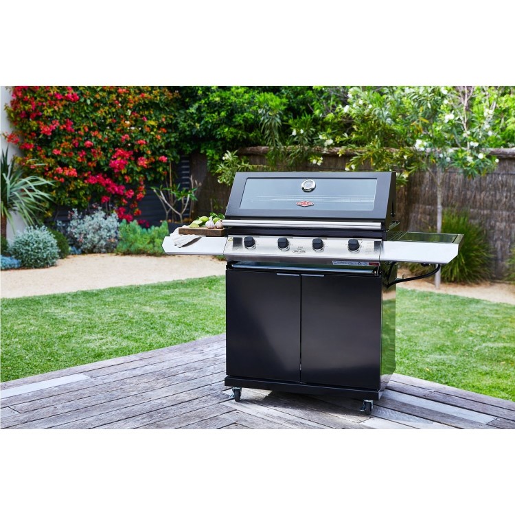 BeefEater 1200E Series - 4 Burner Gas BBQ Grill & Side Burner Trolley - Black