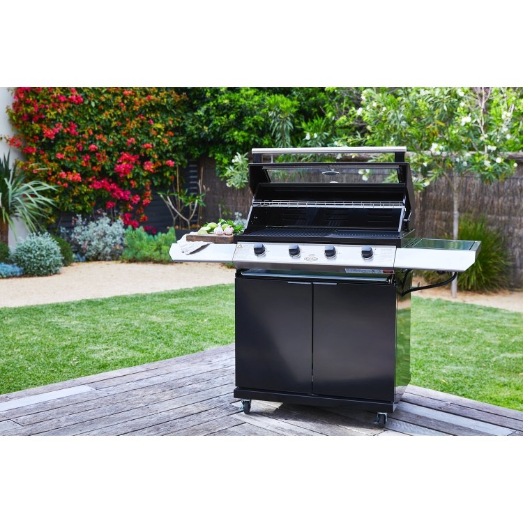 BeefEater 1200E Series - 4 Burner Gas BBQ Grill & Side Burner Trolley - Black