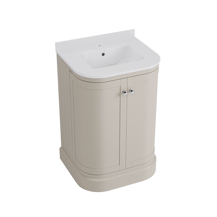 600mm Beige Curved Freestanding Vanity Unit with Basin - Bowland