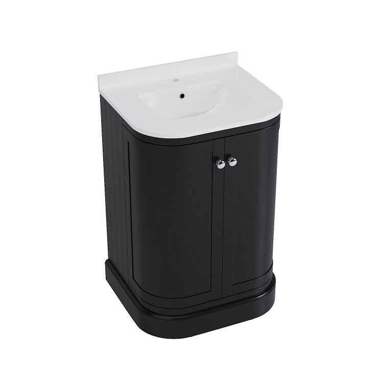 600mm Black Curved Freestanding Vanity Unit with Basin - Bowland 