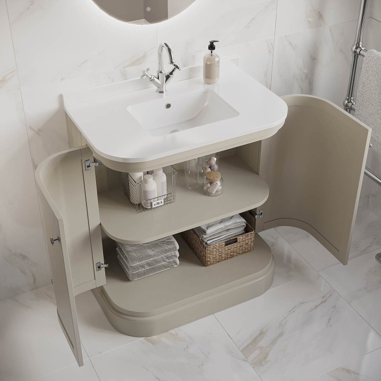 800mm Beige Curved Freestanding Vanity Unit with Basin - Bowland 