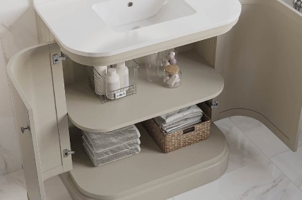 Beige Basin Vanity Unit with Doors Open