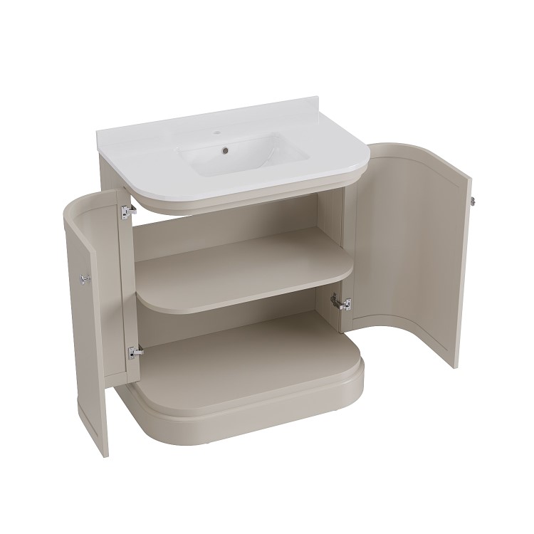 800mm Beige Curved Freestanding Vanity Unit with Basin - Bowland 