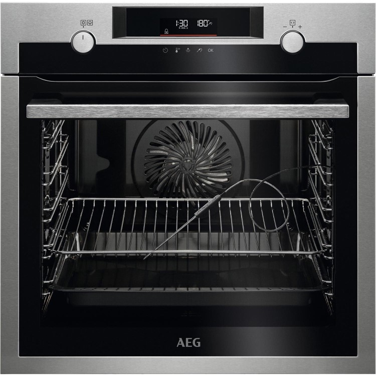 AEG 6000 Series SteamBake Pyrolytic Self-Cleaning Digital Electric Single Oven with Food Probe - Stainless Steel