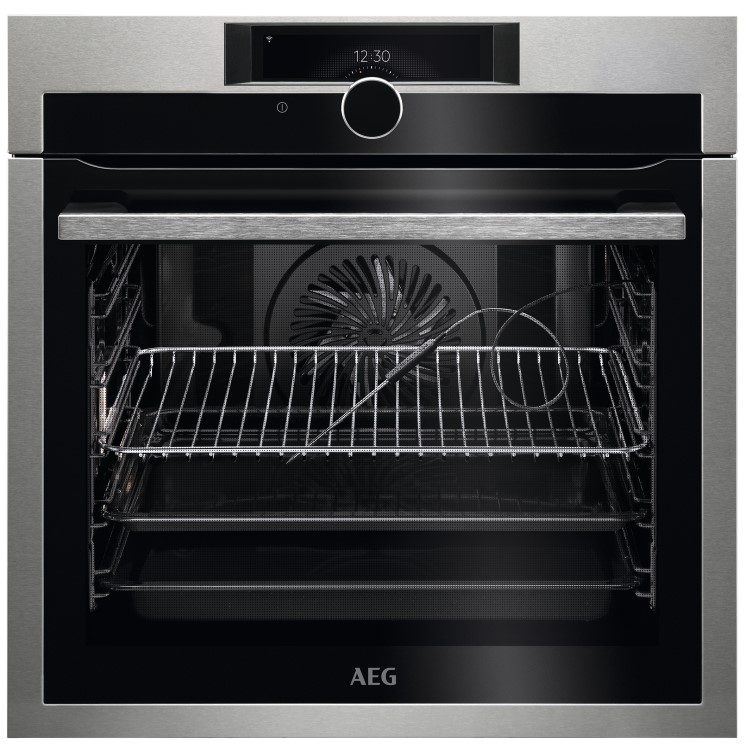 Refurbished AEG 8000 BPE948730M 60cm Single Built In Electric Oven with Food Sensor & Command Wheel Stainless Steel