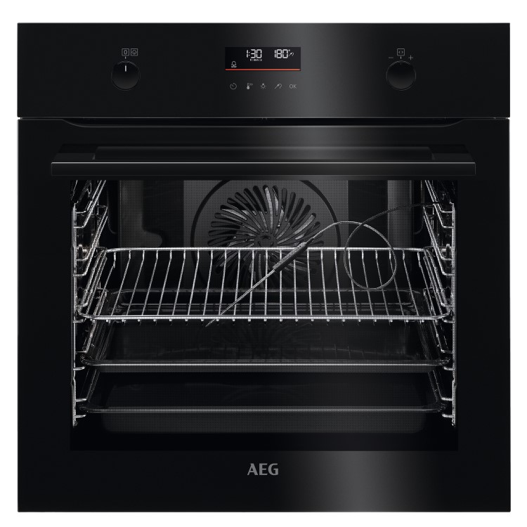 Refurbished AEG 6000 Series SteamBake BPK556260B 60cm Single Built In Electric Oven with Food Probe Black