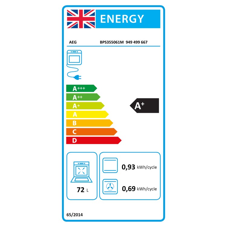 Refurbished AEG BPS355061M 6000 Series 60cm Single Built In Electric Oven Stainless Steel
