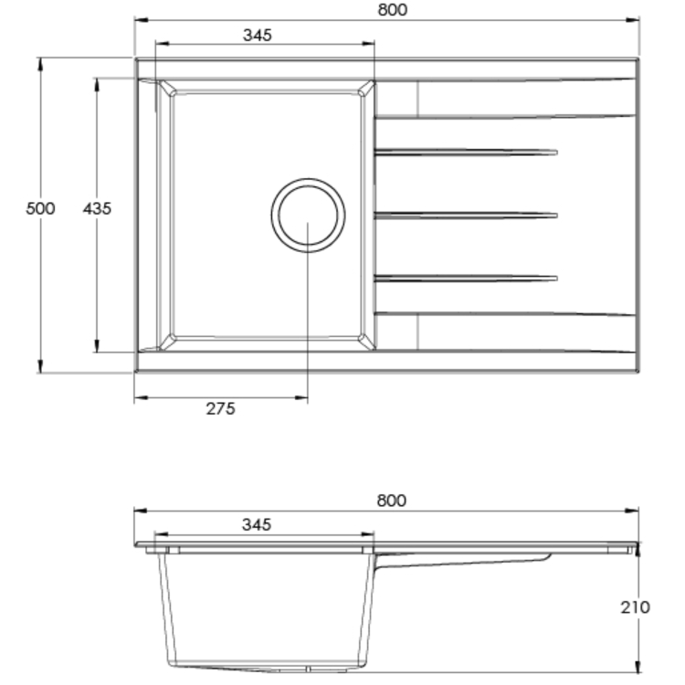 Single Bowl Black Composite Kitchen Sink with Reversible Drainer- Rocklite Bredon