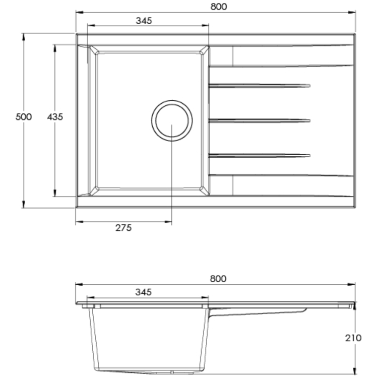 Single Bowl Grey Composite Kitchen Sink with Reversible Drainer- Rocklite Breadon