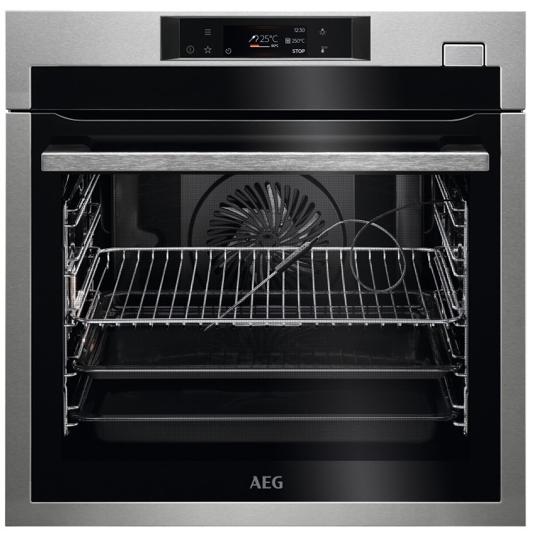 AEG 7000 Series SteamCrisp Pyrolytic Self-Cleaning Digital Electric Single Oven with Food Probe - Stainless Steel