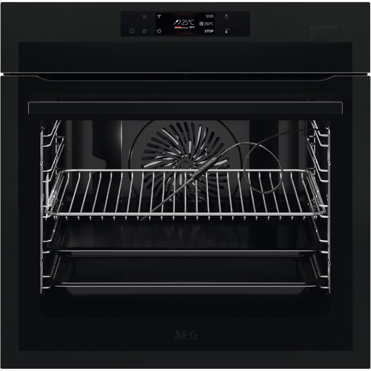 Refurbished AEG 7000 SteamCrisp BSE778380T 60cm Single Built In Electric Oven With Pyrolytic Cleaning Matt Black