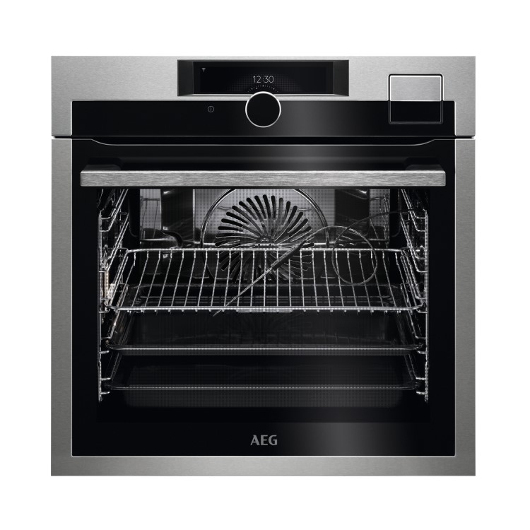 Refurbished AEG 9000 BSE998330M SteamPro 60cm Single Built In Electric Oven with Food Sensor & Command Wheel Black