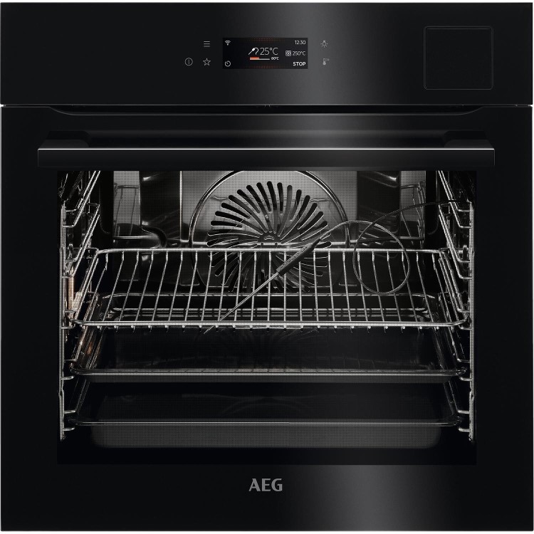 Refurbished AEG 9000 Series BSK798280B 60cm Single Built In Electric Oven With Food Sensor & Touch Controls Black