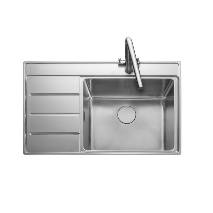 Rangemaster Boston Single Bowl Inset Chrome Stainless Steel Kitchen Sink with Left Hand Drainer