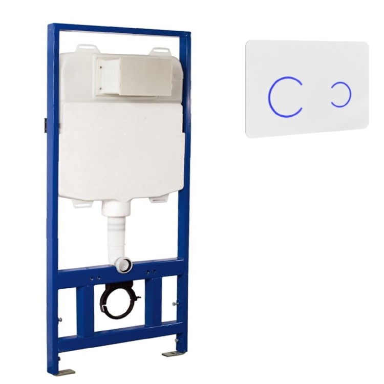 Concealed Cistern 1170mm Wall Hung Toilet Frame with White Glass Dual Sensor Flush Plate  - Elira