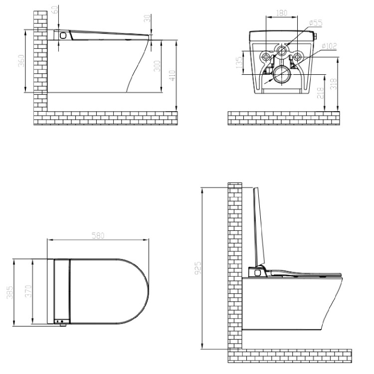 Wall Hung Smart Bidet Japanese Toilet with Heated Seat & 820mm Frame Cistern and White Sensor Flush Plate - Purificare