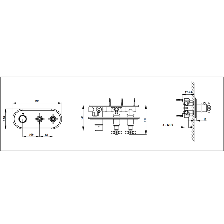 Chrome Dual Outlet Wall Mounted Thermostatic Mixer Shower Set with Hand Shower  - Camden