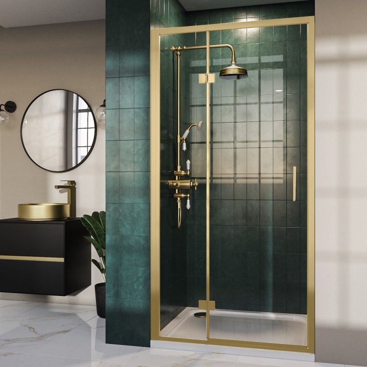 1000mm Brushed Brass Hinged Shower Door 8mm Glass - Pavo