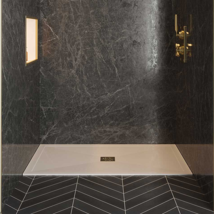 800x800mm Square Shower Tray with Waste - White Stone Resin Low Profile - Harmony