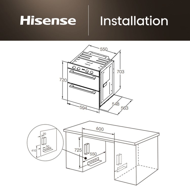 Refurbished Hisense Hi6 BUD714221CDBG 60cm Double Built Under Electric Oven Black