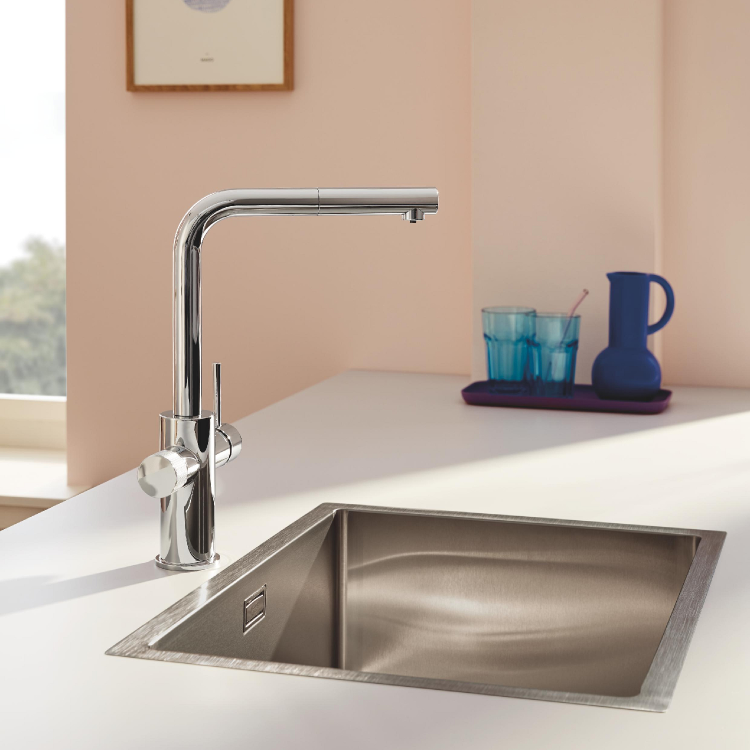 Grohe Blue Chrome Minta Single Lever Filter Kitchen Mixer Tap Set