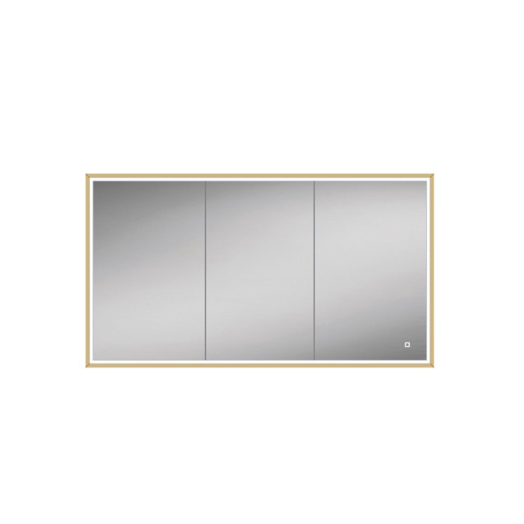 HIB Vanquish 120 Recessed Brass Bathroom Mirror Cabinet with Lights - 1230 x 730mm