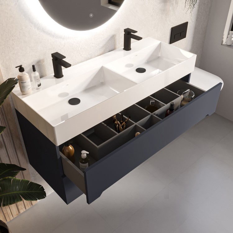 1200mm Anthracite Wall Hung Double Vanity Unit with Basin - Morella