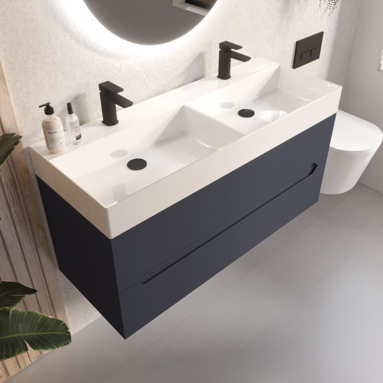 1200mm Anthracite Wall Hung Double Vanity Unit with Basin - Morella